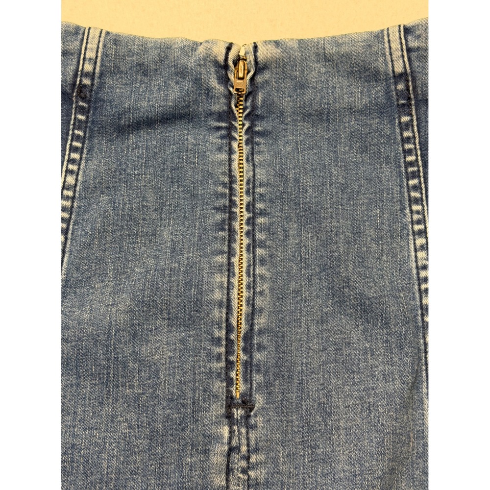 Free People Denim Mini Skirt Blue High Waisted Back Zip Panel Seam Size 4 Boho - Picture 2 of 5